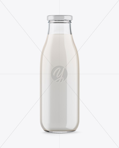 500ml Clear Glass Bottle With Milk Mockup