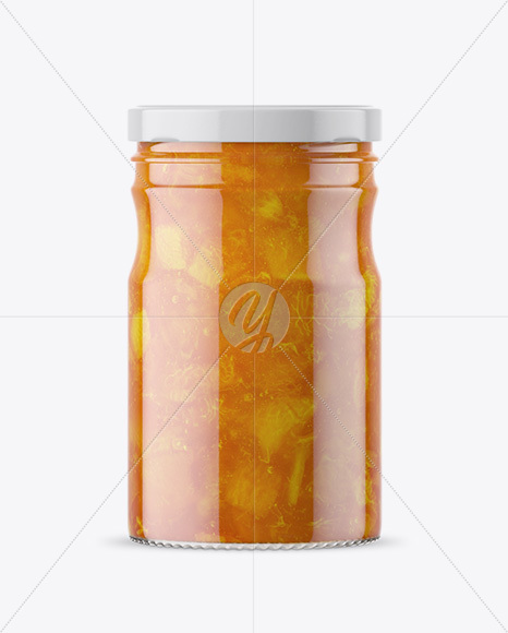 Clear Glass Jar with Apricot Jam Mockup