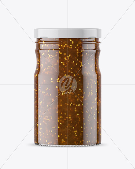 Clear Glass Jar with Fig Jam Mockup