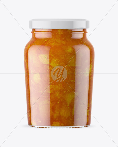 Clear Glass Jar with Apricot Jam Mockup