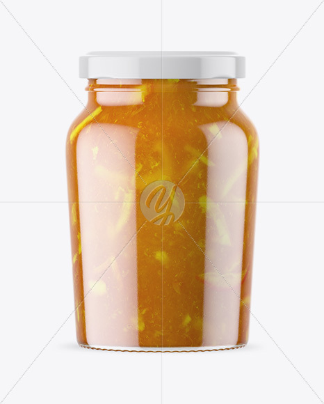 Clear Glass Jar with Orange Jam Mockup