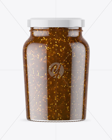 Clear Glass Jar with Fig Jam Mockup