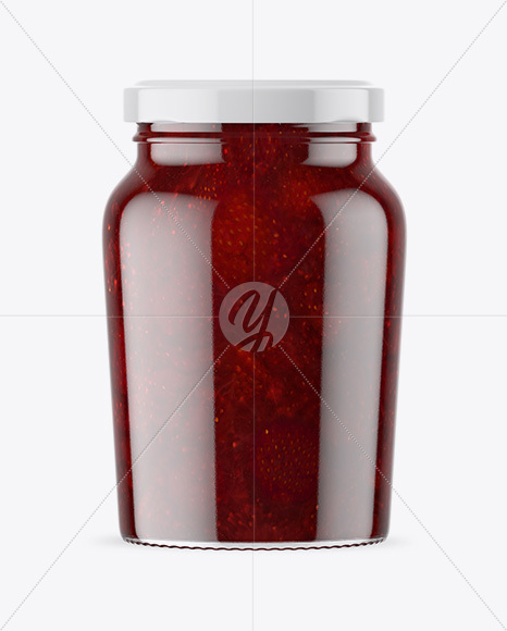 Clear Glass Jar with Strawberry Jam Mockup