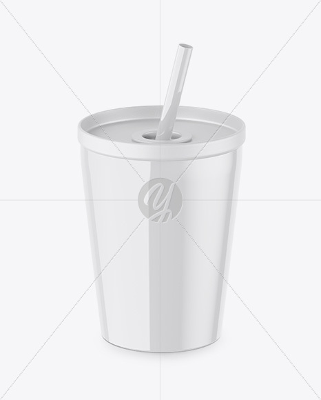 Glossy Soda Cup With Straw Mockup - High-Angle Shot