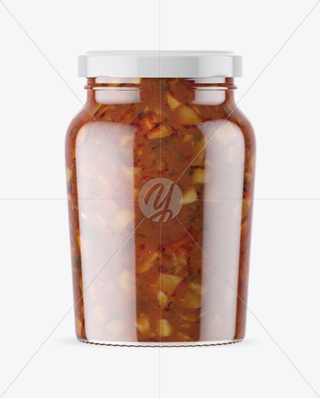 Clear Glass Jar with Bruschetta Sauce Mockup