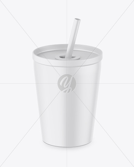 Matte Soda Cup With Straw Mockup - High-Angle Shot - Free Download