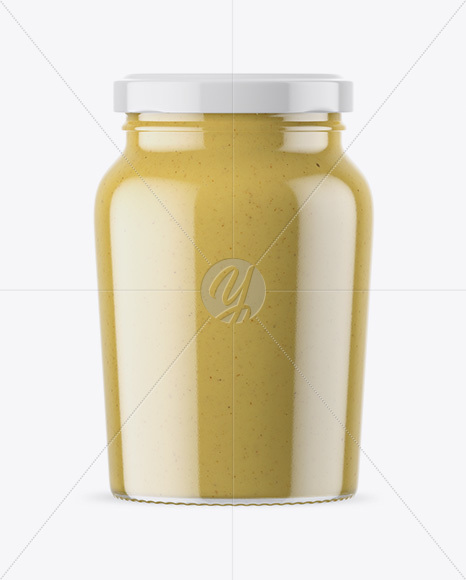 Clear Glass Jar with Mustard Sauce Mockup