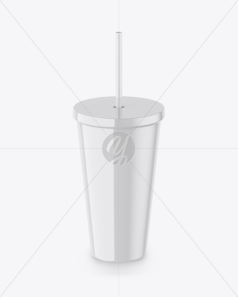 Glossy Soda Cup With Straw Mockup - High-Angle Shot