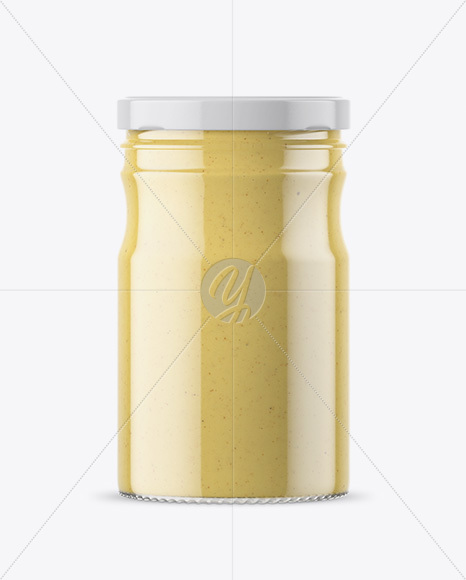 Clear Glass Jar with Mustard Sauce Mockup