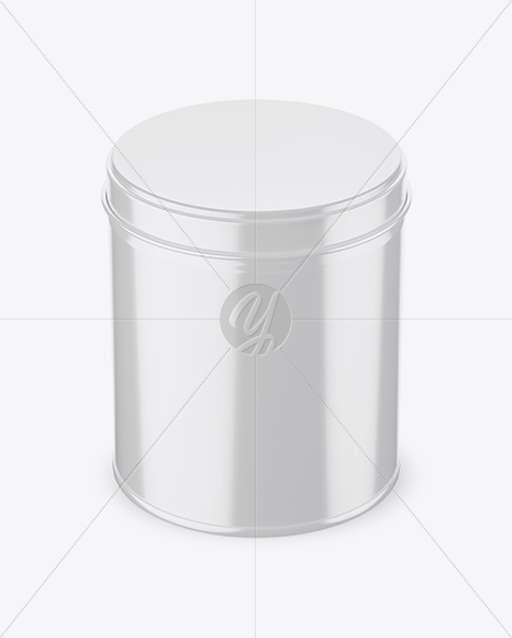 Glossy Round Tin Box Mockup (High-Angle Shot)