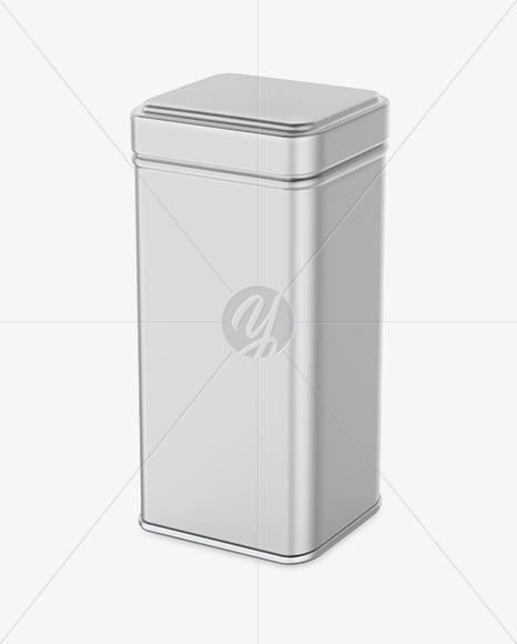 Metallic Tin Box Mockup - Half Side View (High Angle Shot)