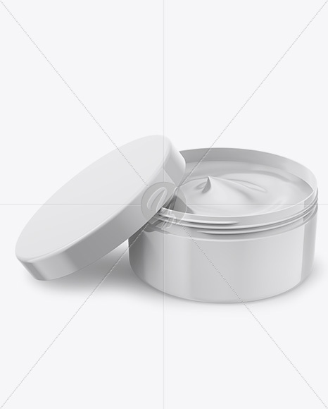 Open Glossy Plastic Cosmetic Jar Mockup - Front View (High Angle Shot)