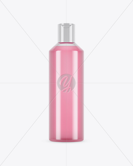 Clear PET Bottle With Pink Liquid Mockup