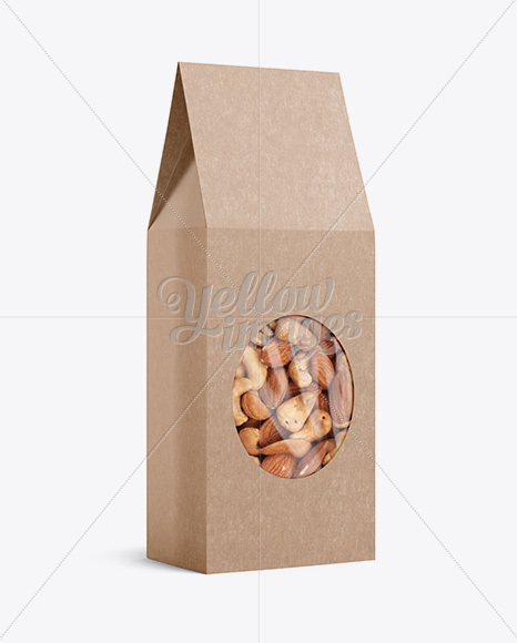 Kraft Paper Bag W/ Window Mockup - Halfside View