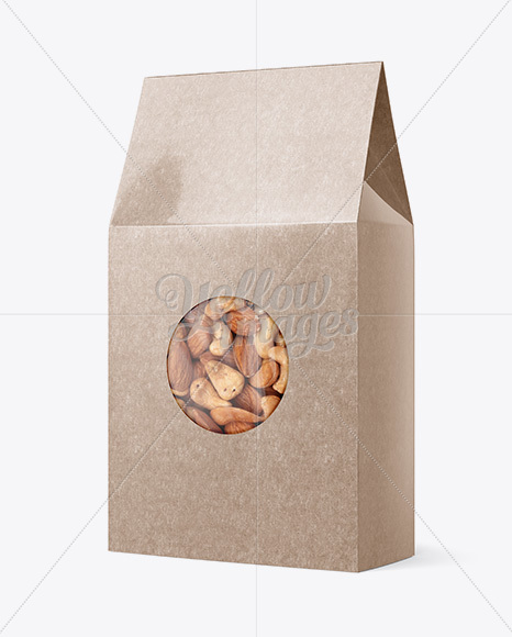 Glossy Kraft Paper Bag W/ Window Mockup - Halfside View