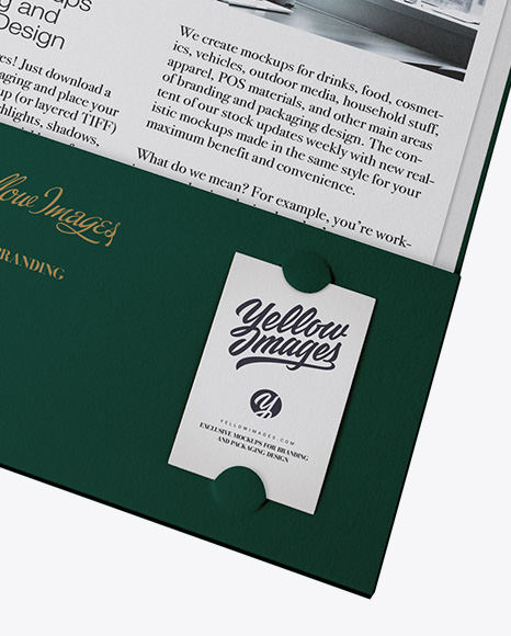 Kraft Folder with Papers and Envelope Mockup - Half Side View