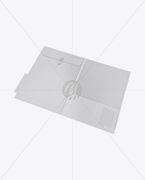 Matte Folder with Papers and Envelope Mockup - Half Side View (High-Angle Shot)