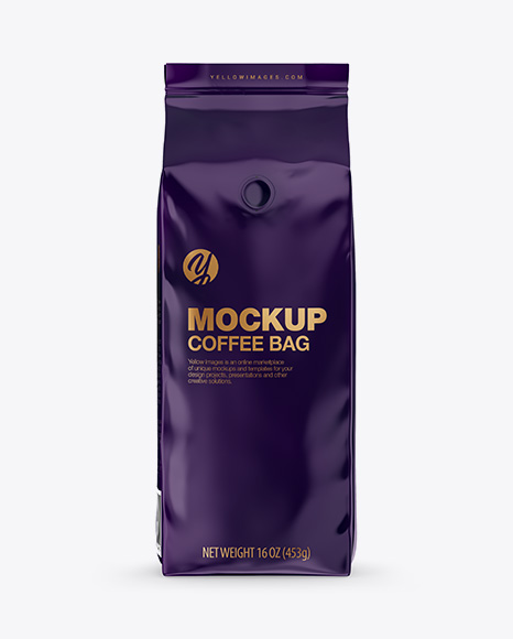 Glossy Coffee Bag with Valve Mockup - Front View - Glossy+Metallic+Coffee+Bag+with+Valve+Mockup+-+Front+View+in+Bag+