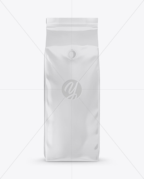 Glossy Coffee Bag with Valve Mockup - Front View