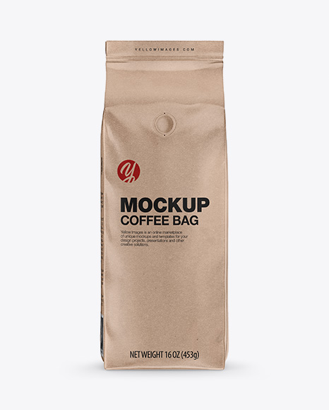 Kraft Coffee Bag with Valve Mockup - Front View - Bag with valve