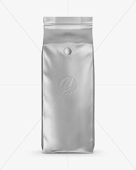 Matte Metallic Coffee Bag with Valve Mockup - Front View