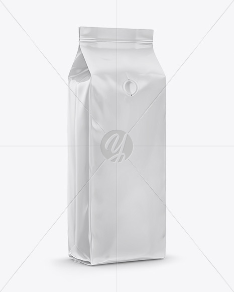 Glossy Coffee Bag with Valve Mockup - Half Side View