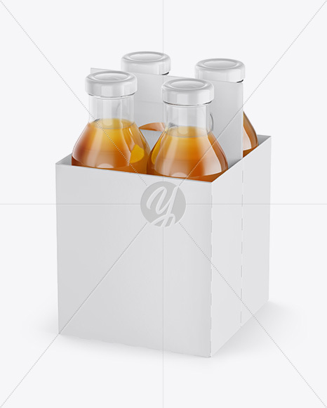 4 Bottles w/ Condensation Pack Mockup - Half Side View (High Angle View)