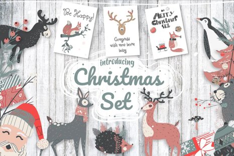 Cute Scandinavian Christmas Set - Party elements