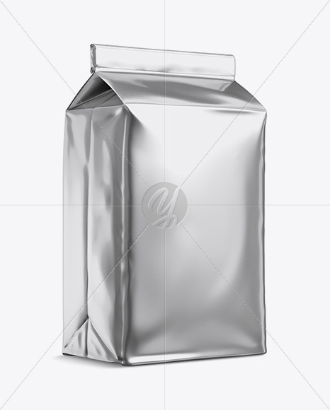 Metallic Paper Flour Bag Mockup - Halfside View (Eye-Level Shot)