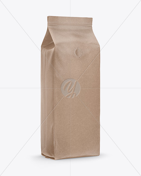 Kraft Coffee Bag with Valve Mockup - Half Side View