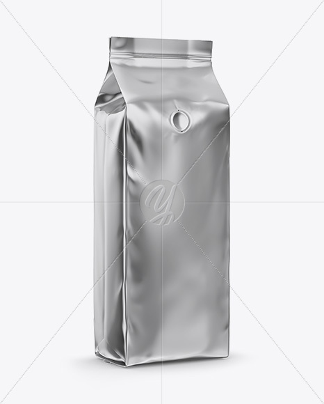 Glossy Metallic Coffee Bag with Valve Mockup - Half Side View - Free