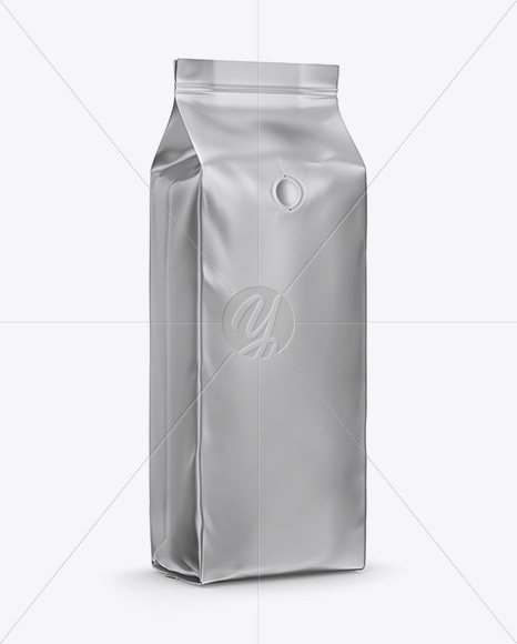 Matte Metallic Coffee Bag with Valve Mockup - Half Side View