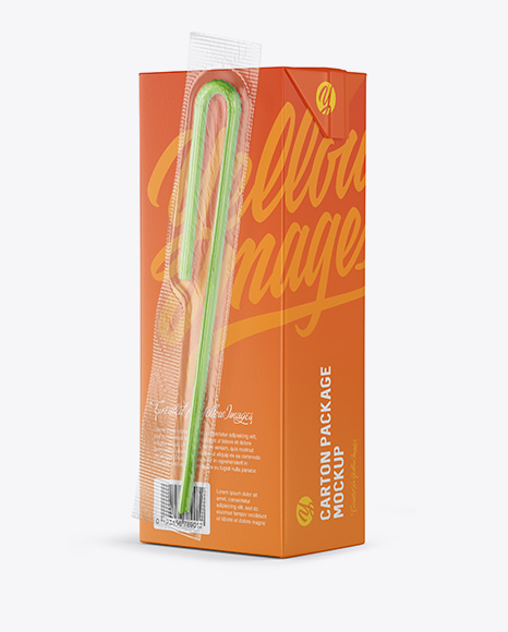 Carton Package with Straw Mockup - Halfside View - Cardboard+-+2/3+-+PSD+Mockups