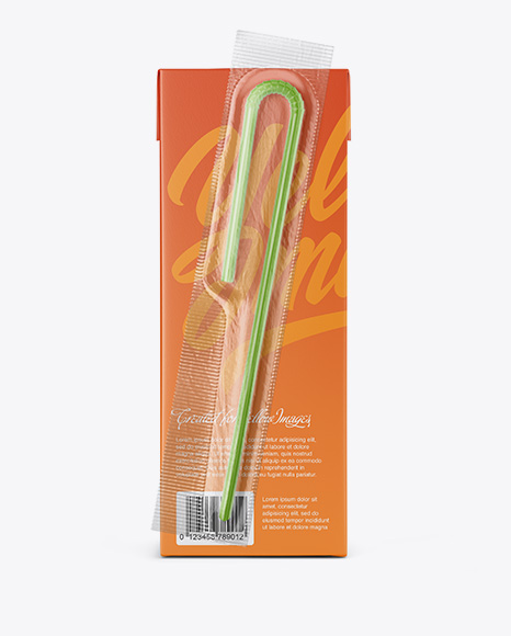 Carton Package with Straw Mockup - Front View