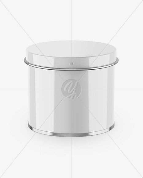 Glossy Tin Can Box Mockup - Front View (High Angle Shot)