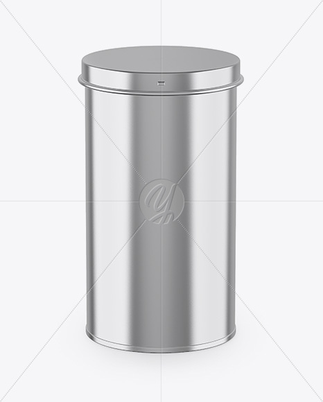 Metallic Tin Can Box Mockup - Front View (High-Angle Shot)