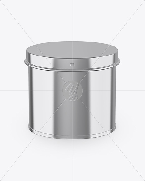 Metallic Tin Can Box Mockup - Front View (High-Angle Shot)