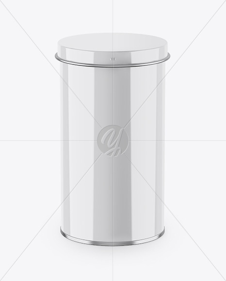 Glossy Tin Can Box Mockup - Front View (High-Angle Shot)