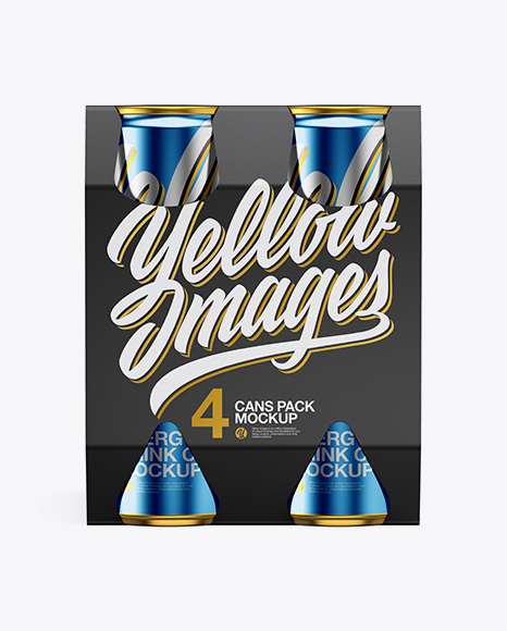 Carton Carrier W 4 Metallic Cans Mockup - Front View - Beer carton mockup