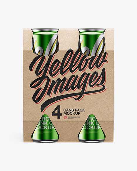 Kraft Carrier W 4 Metallic Cans Mockup - Front View - Beer carton mockup