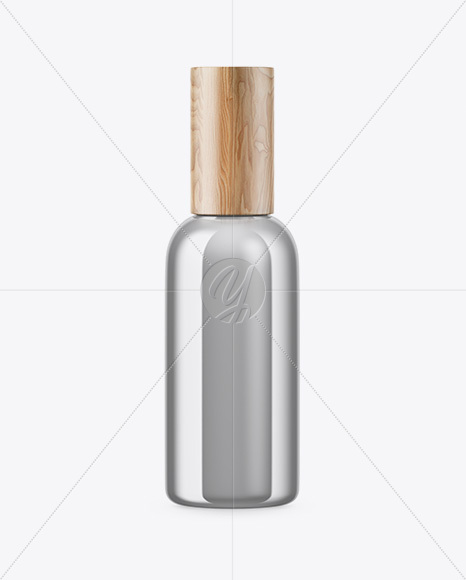 Metallic Cosmetic Bottle With Wooden Cap Mockup Metallic Cosmetic Bottle With Wooden Cap Mockup