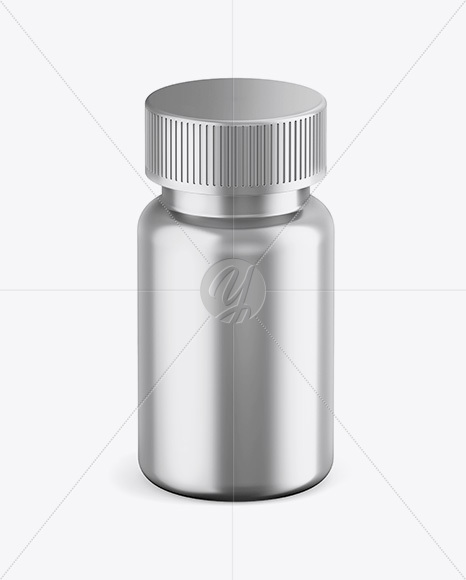 Metallic Pills Bottle Mockup - Front View (High-Angle Shot)