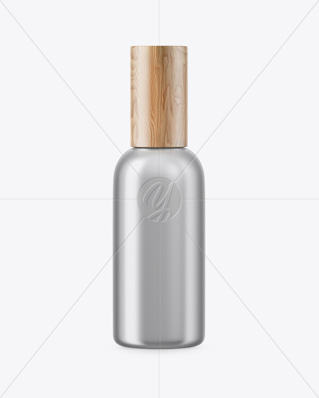 Matte Metallic Cosmetic Bottle With Wooden Cap Mockup Matte Metallic Cosmetic Bottle With Wooden Cap Mockup