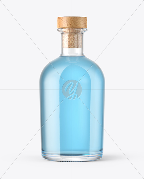 Clear Glass Gin Bottle with Wooden Cap Mockup