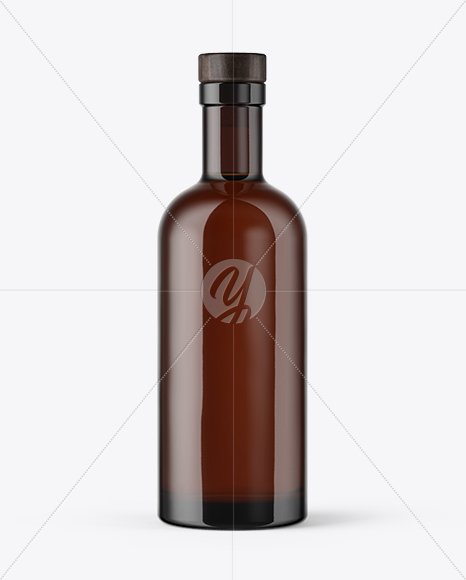 Amber Glass Bottle with Wooden Cap Mockup