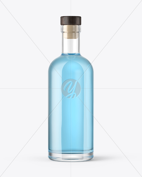 Clear Glass Gin Bottle with Wooden Cap Mockup