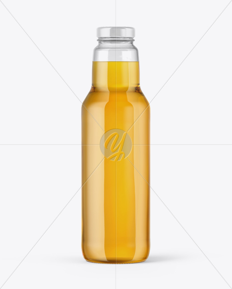 Clear Glass Bottle with Apple Juice Mockup