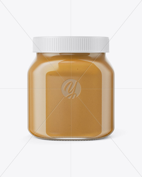 Glass Jar with Peanut Butter Mockup - Front View