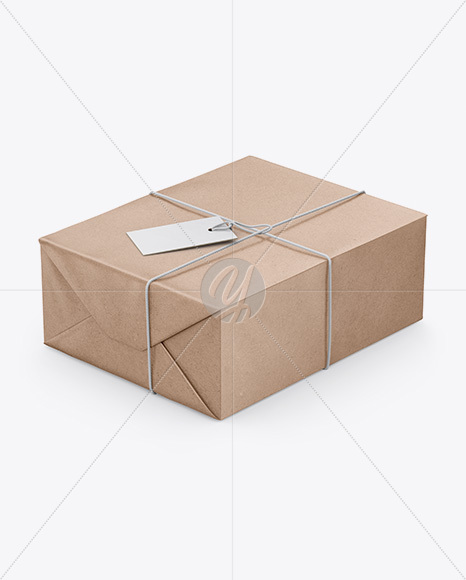 Kraft Paper Gift Packaging Mockup - Half Side View (High Angle Shot)