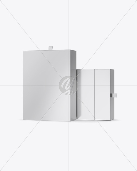 Two Metallic Boxes Mockup W/ Label - Half Side View